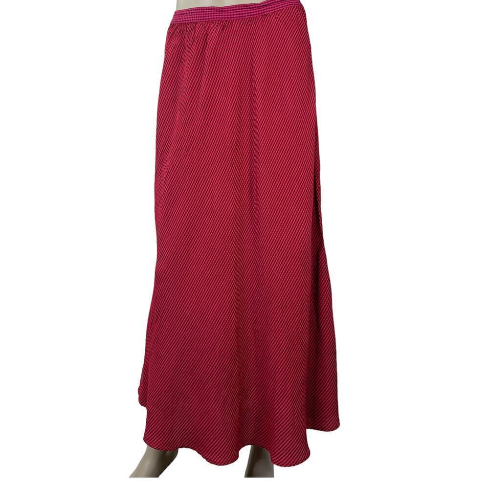 KHAKI Rose Vintage Gingham Slip Maxi Fishtail Skirt Pullon Size S Red Black